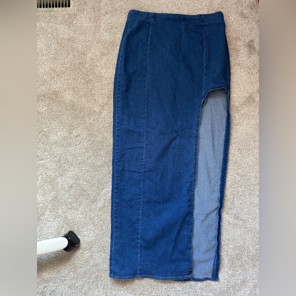 Blue Denim Long Skirt with Slit, size 30